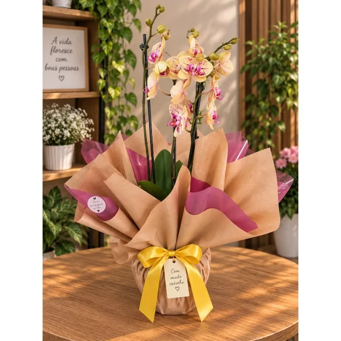 Phaleanopsis Amarela com Rosa 3 Haste